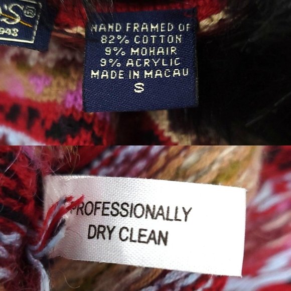 Vintage Harolds Nordic Cardigan Sweater Womens Size S Faux Fur Attached Collar - Picture 12 of 14